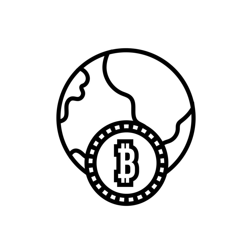 bitcoin money with world planet line style vector