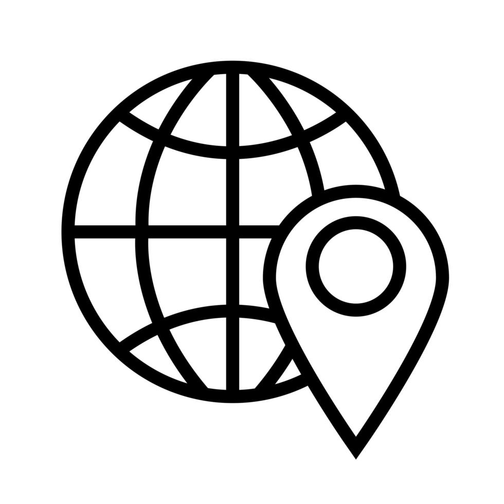 sphere with pin pointer location line style icon vector