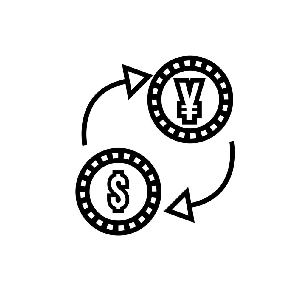 coins dollar and yen with arrows line style vector