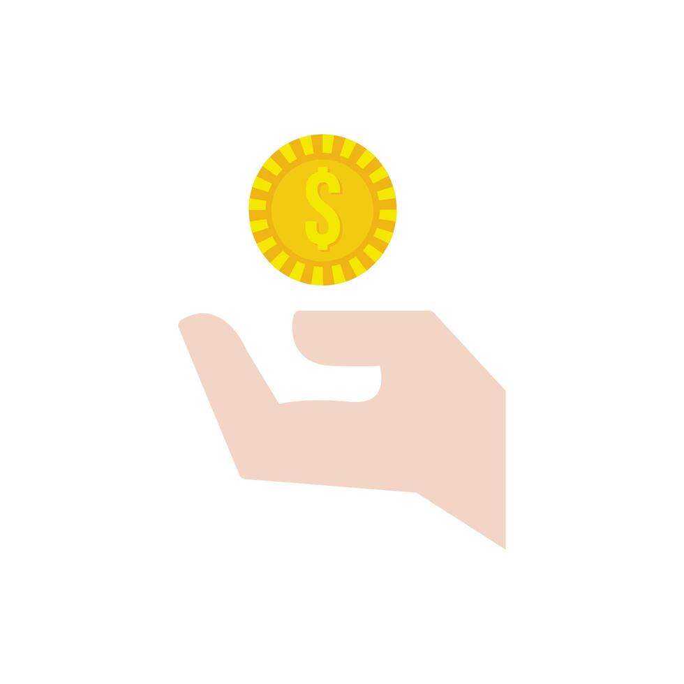 hand with coin money dollar flat style icon vector