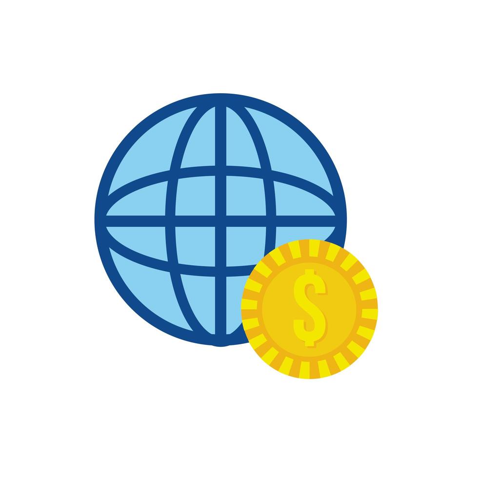 coin money dollar with sphere planet flat style vector