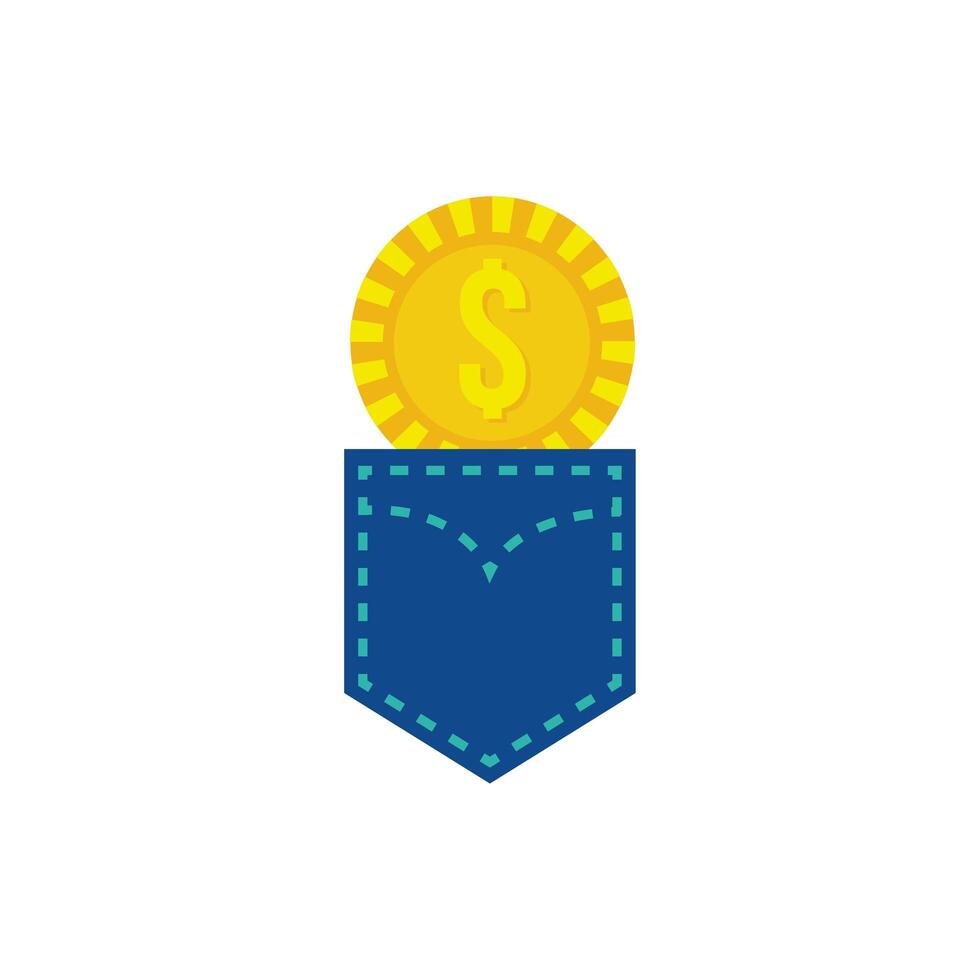 coin money dollar with pocket jean flat style vector