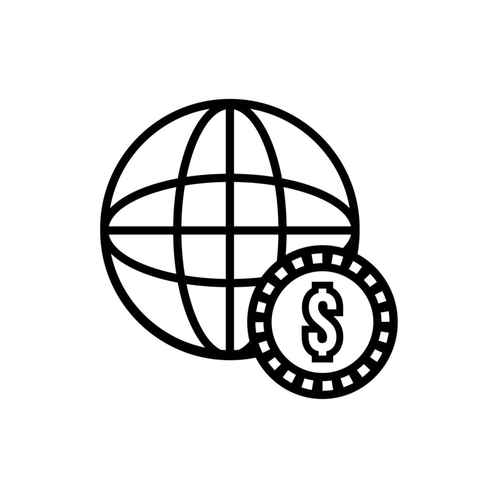 coin money dollar with sphere planet line style vector