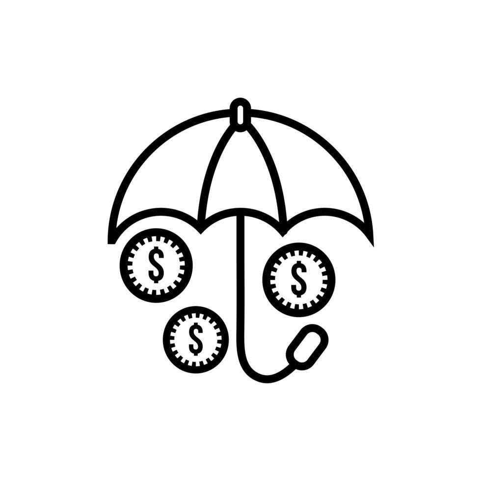 coins money dollars with umbrella line style icon vector