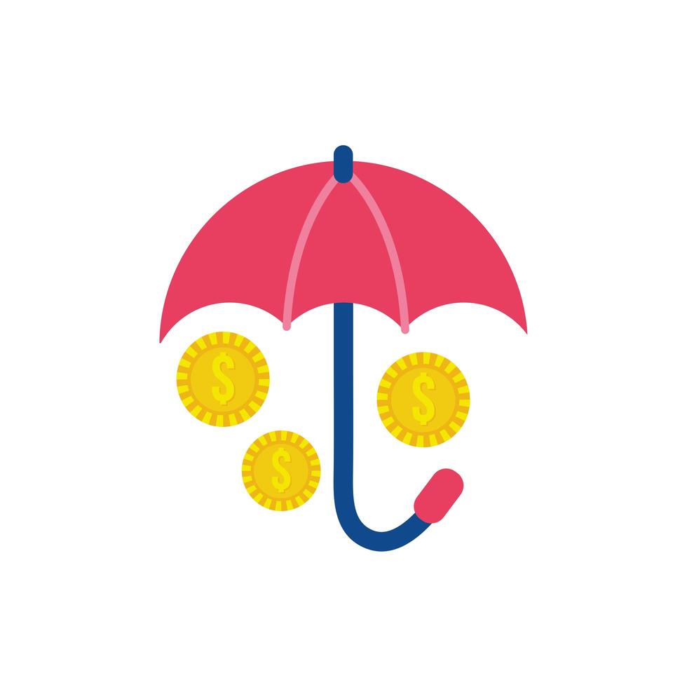 monedas dinero dólares con paraguas icono de estilo plano vector