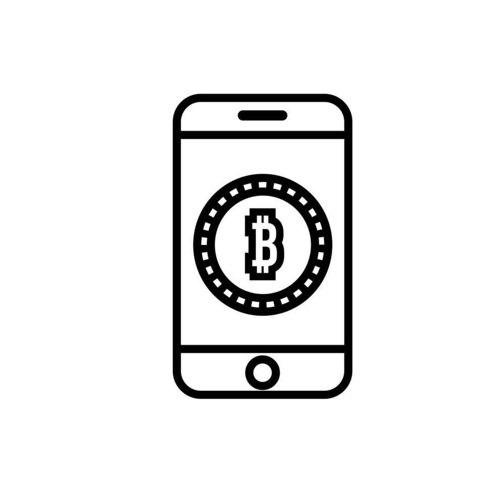 smartphone with bit coin line style vector