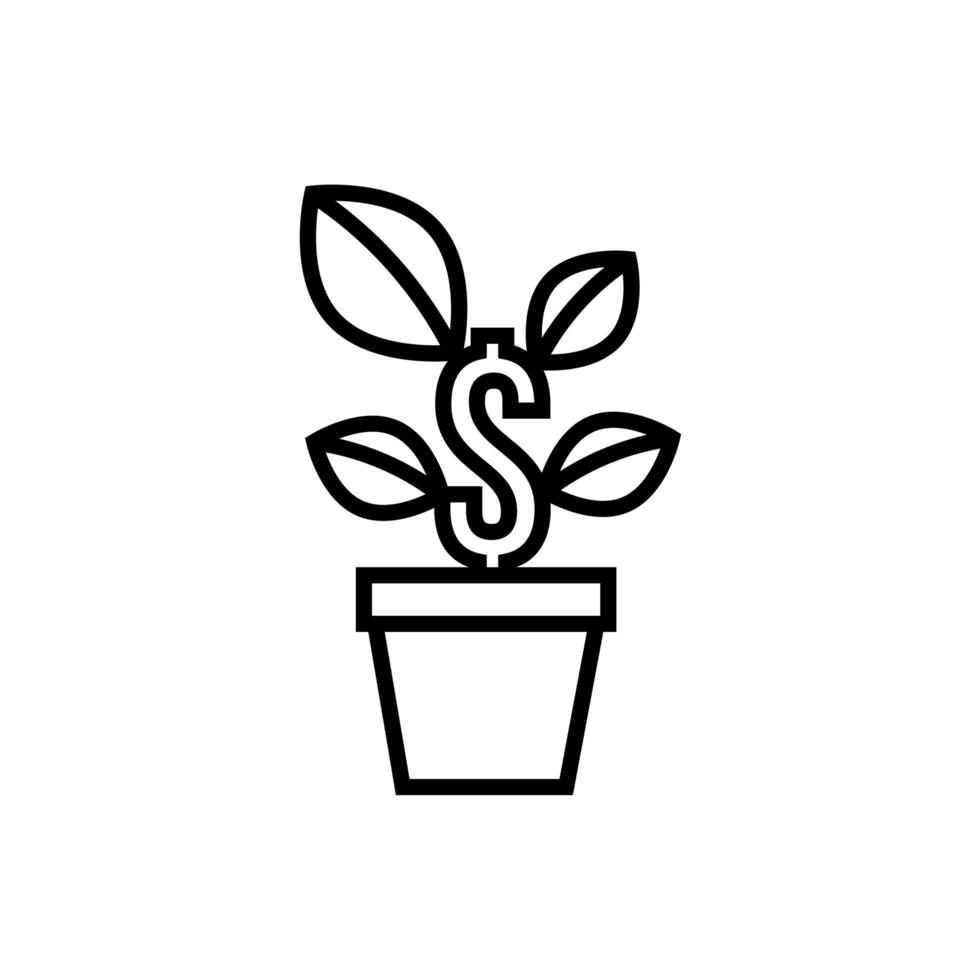 símbolo de dólar de dinero con estilo de línea de planta vector