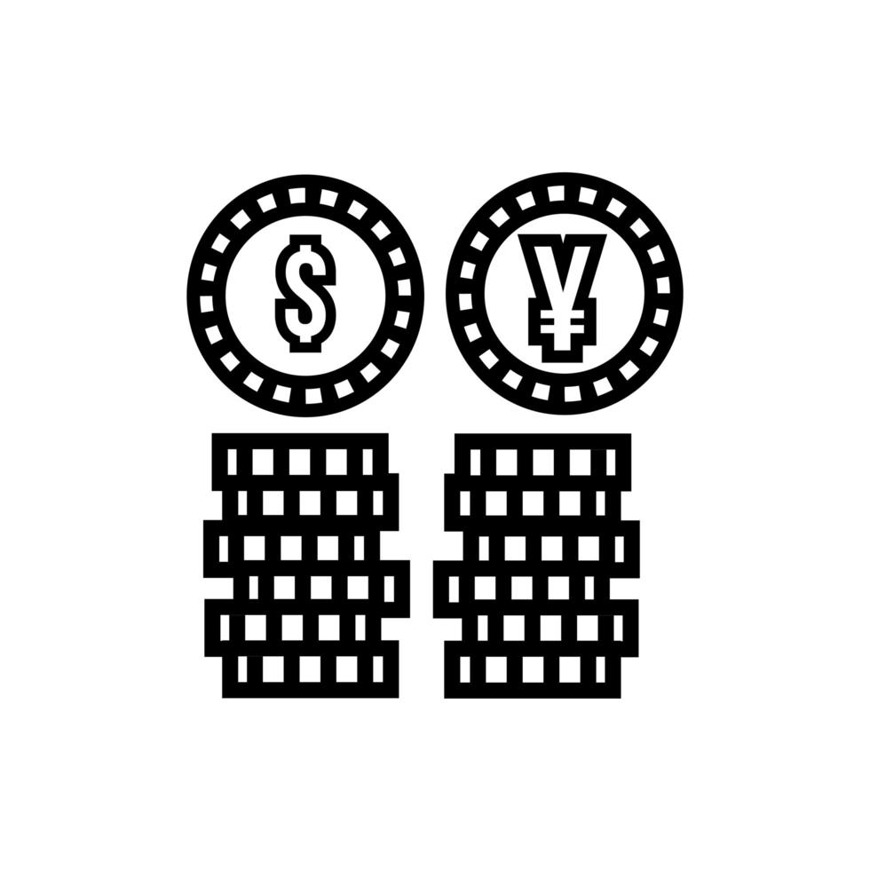 pile coins money dollars and yens line style vector