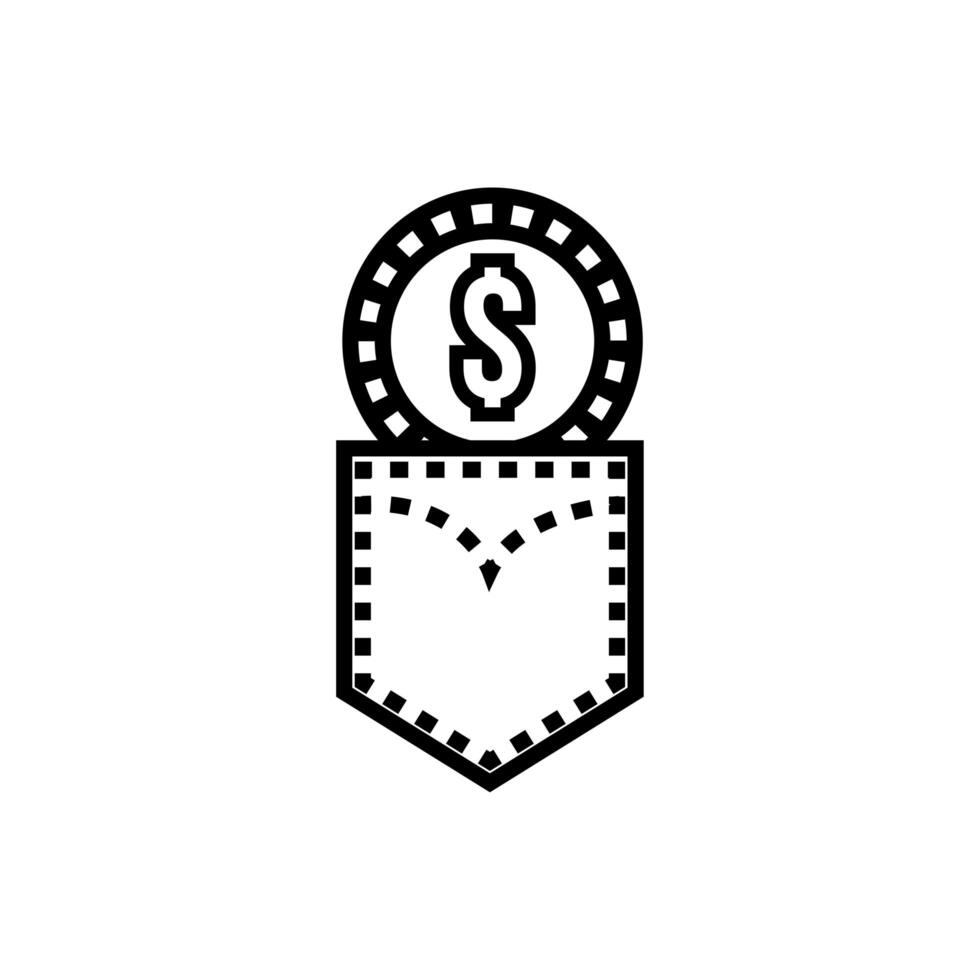 coin money dollar with pocket jean line style vector