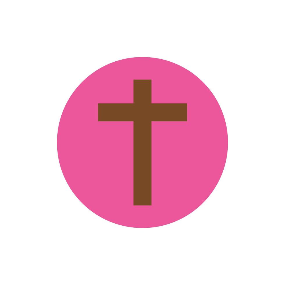 bloque de religión de cruz de madera e icono de estilo plano vector