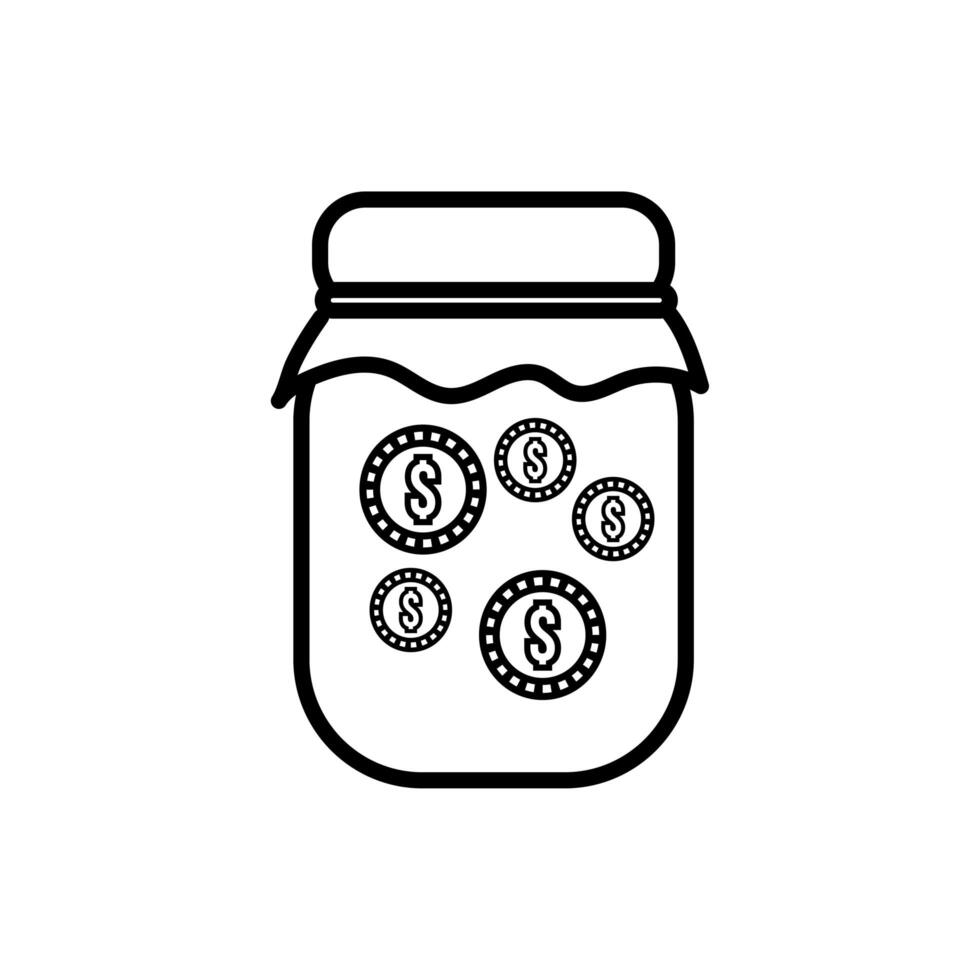 monedas dinero dólares en mason jar icono de estilo de línea vector