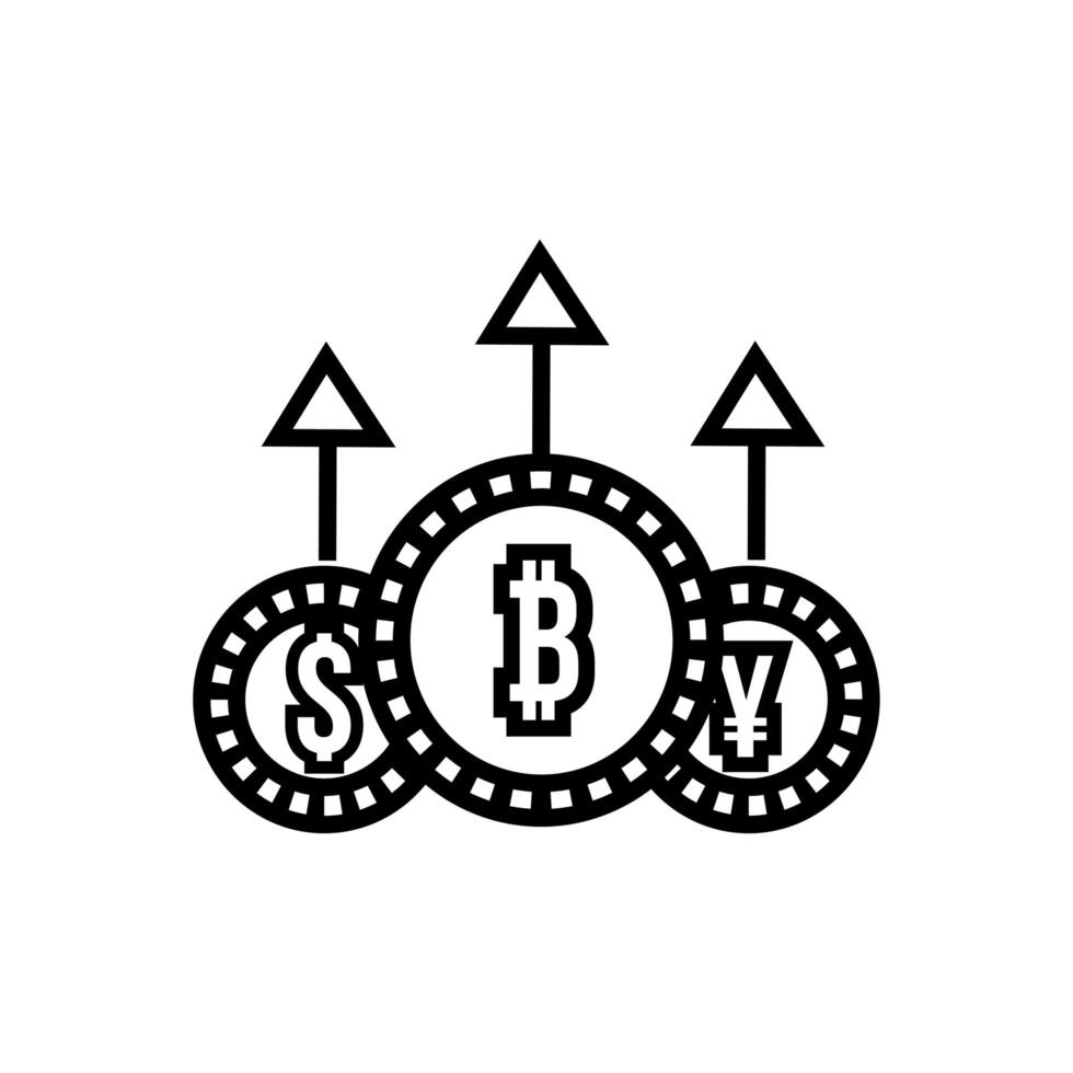 coins dollar with sterling pound and yen line style vector