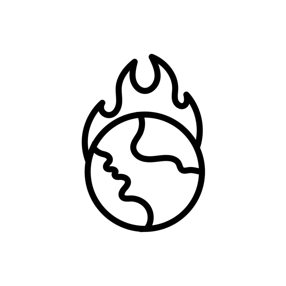 world planet earth with fire flames line style vector