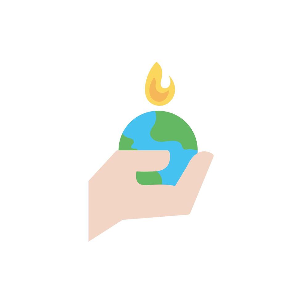 hand lifting world planet earth with fire flame flat style vector