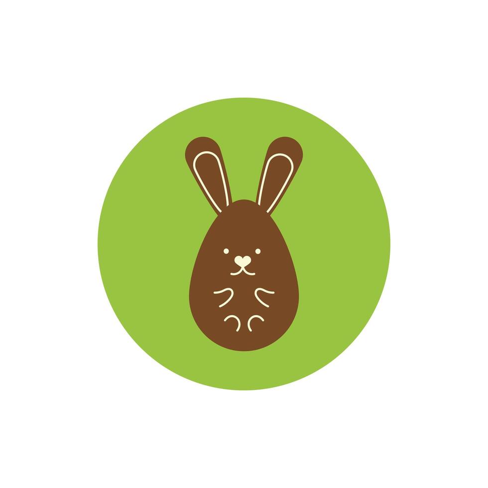 conejo de chocolate de huevo de pascua pintado en bloque y estilo plano vector