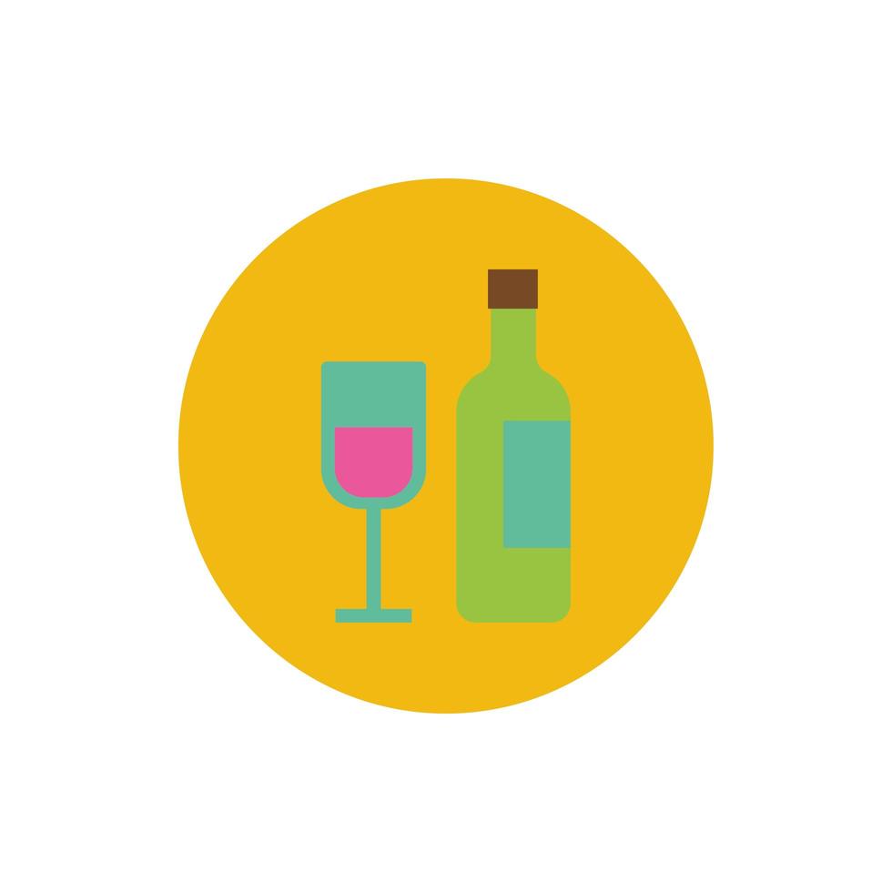 wine bottle and cup block and flat style vector