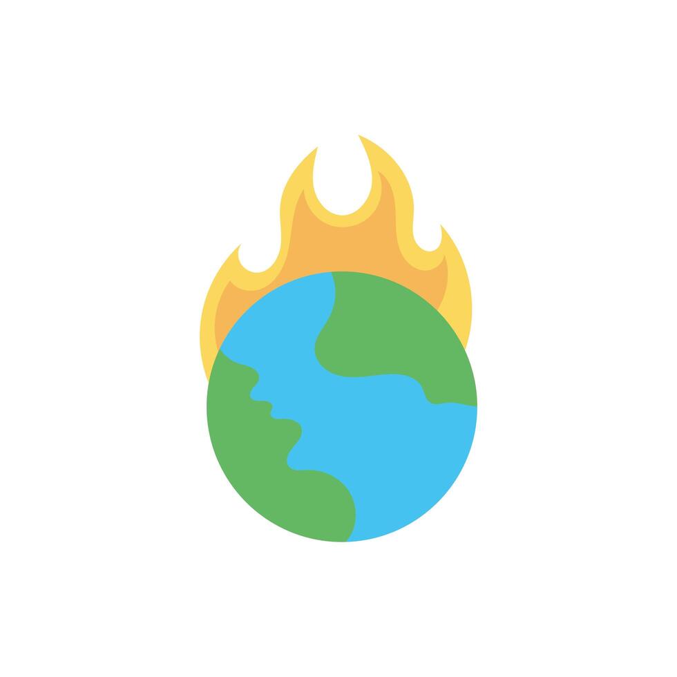world planet earth with fire flames flat style vector
