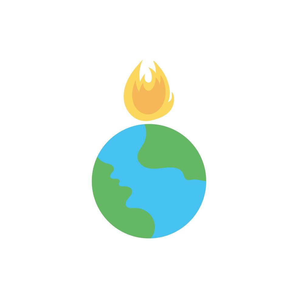 world planet earth with fire flames flat style vector