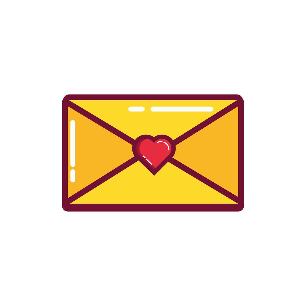 happy valentines day envelope with heart line and fill style vector