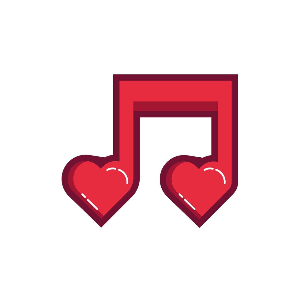 happy valentines day music notes with hearts line and fill style vector