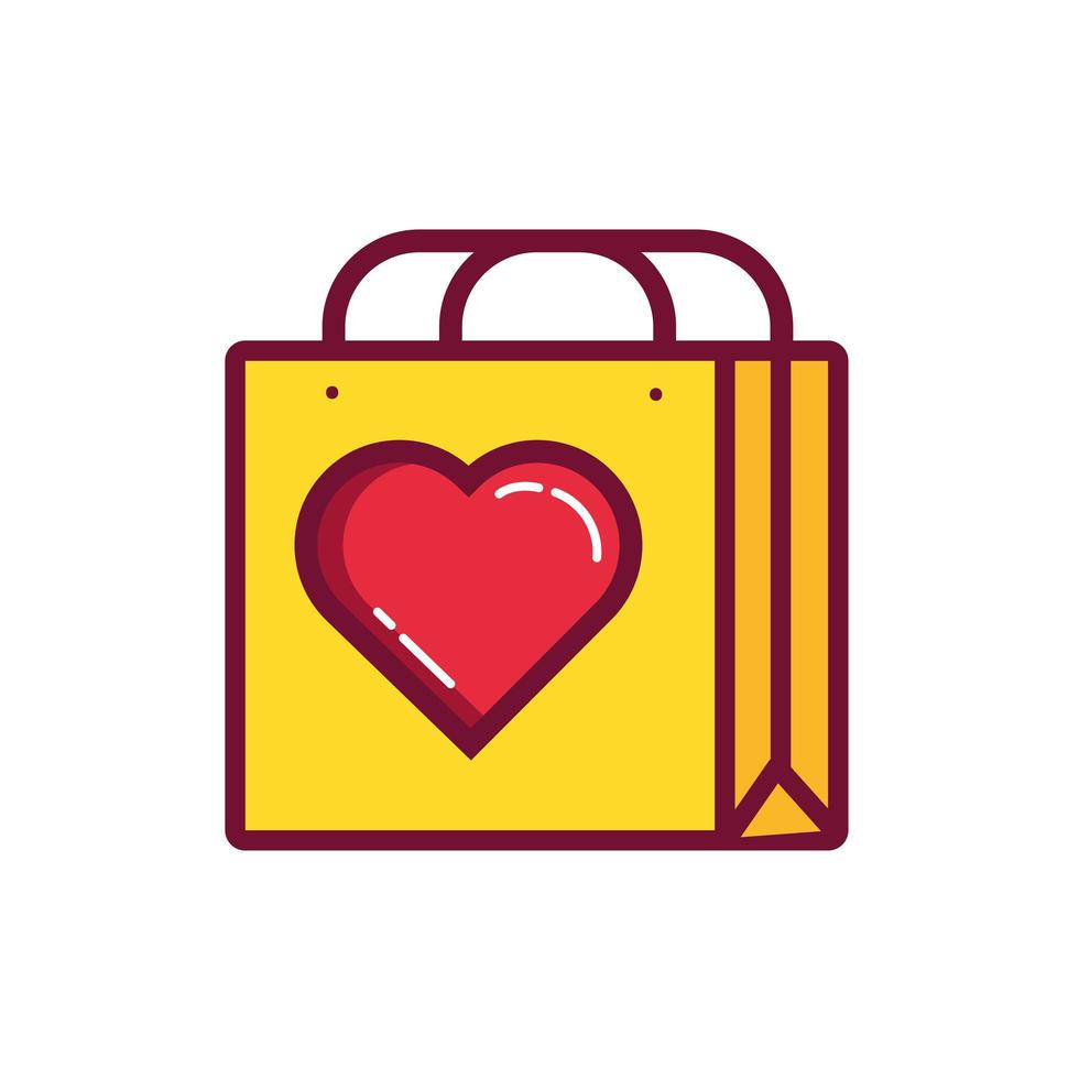 shopping bag paper with heart love line and fill style vector