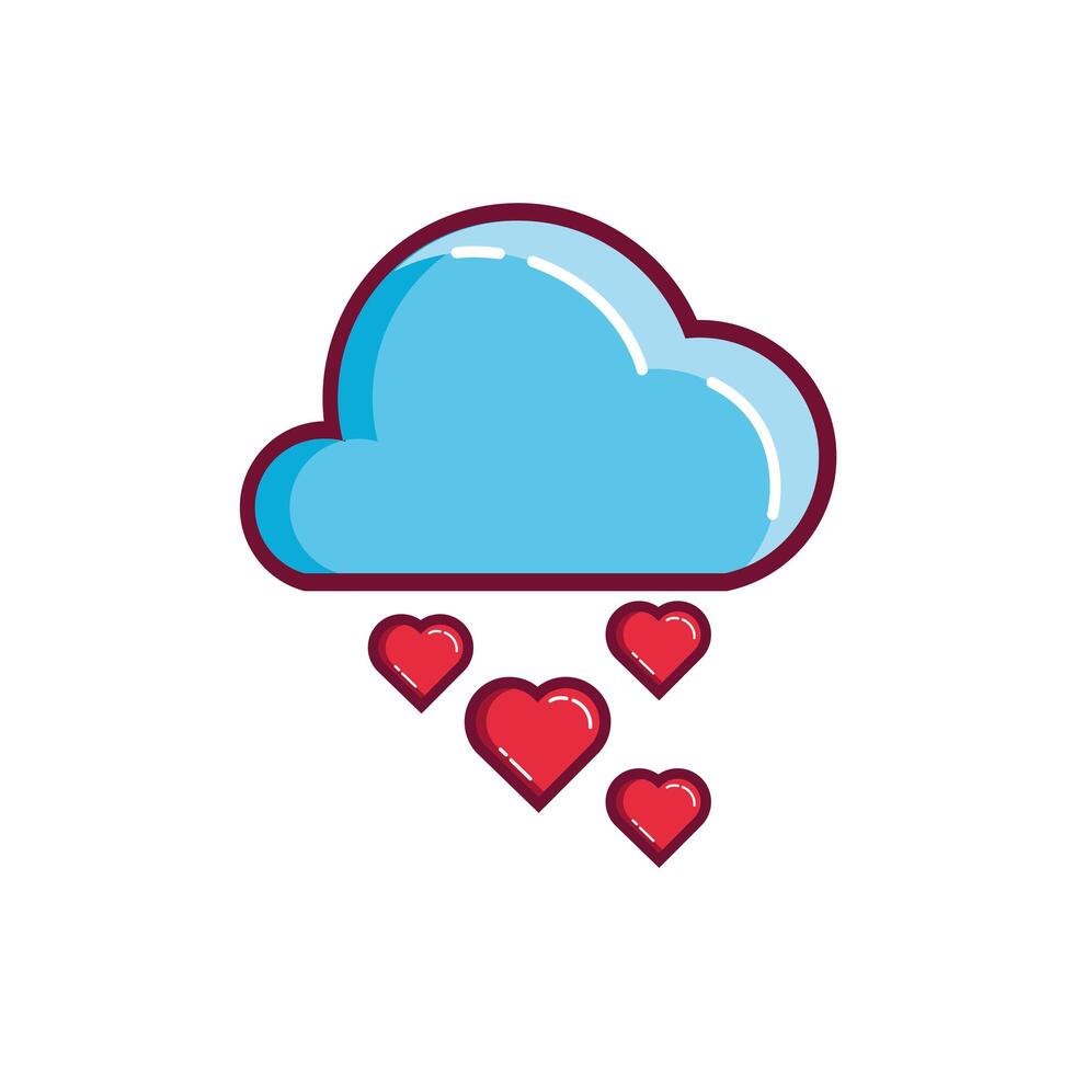 feliz día de san valentín nube con línea de corazones y estilo de relleno vector