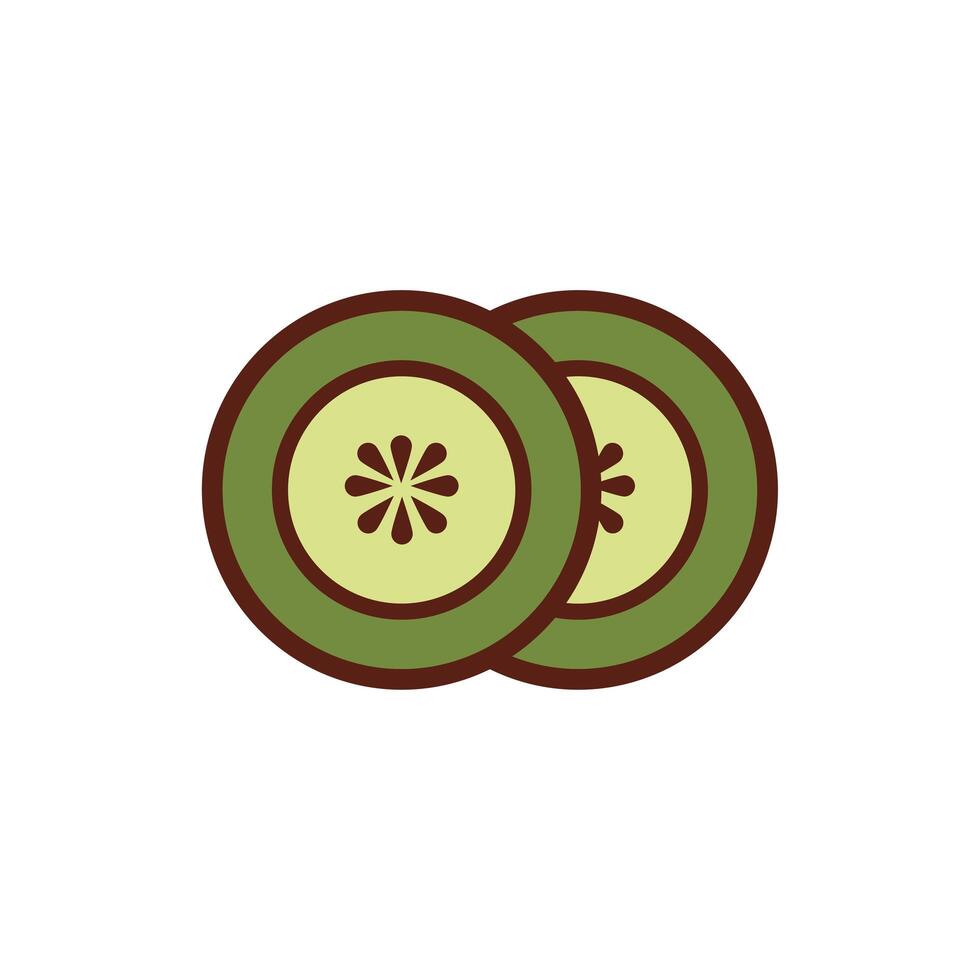fresh cucumber sliced line and fill style vector