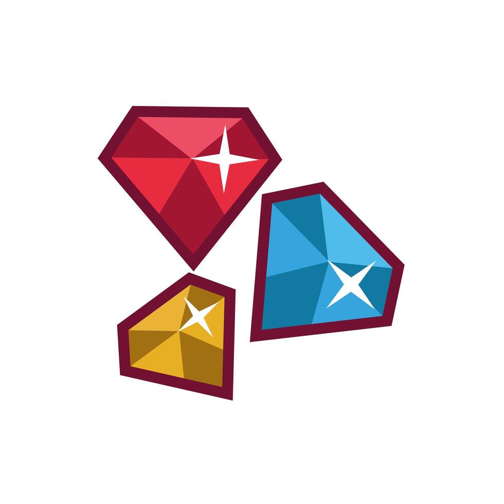 diamonds luxury stones line and fill style icons vector