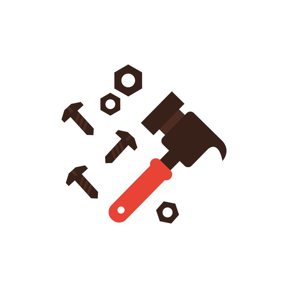 hammer with screws and nuts vector