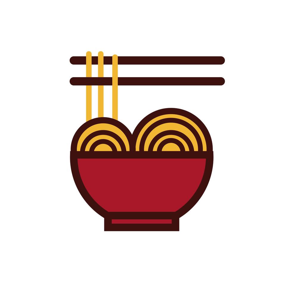 plato con comida china de espaguetis vector