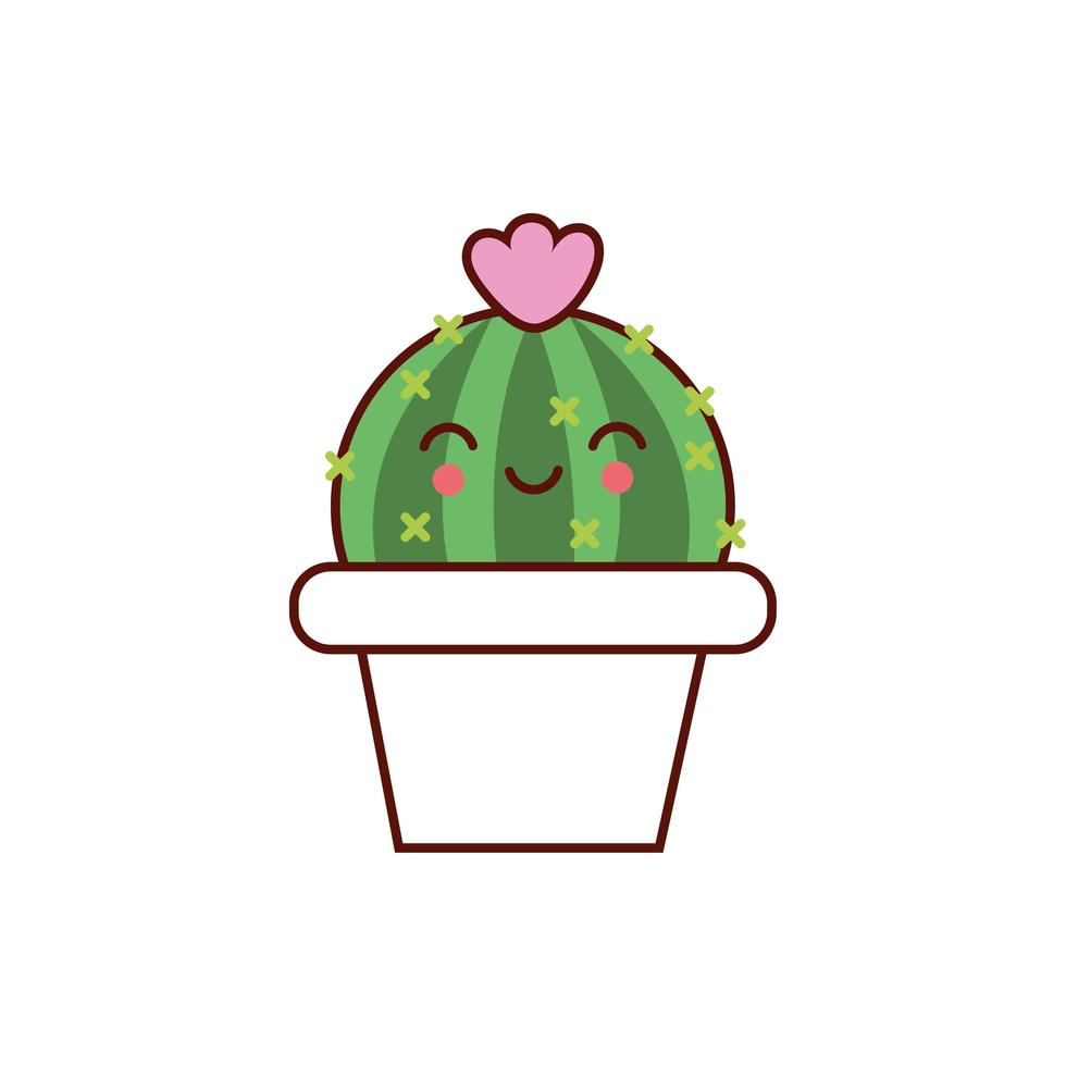 Linda planta de cactus en maceta icono de personaje kawaii vector