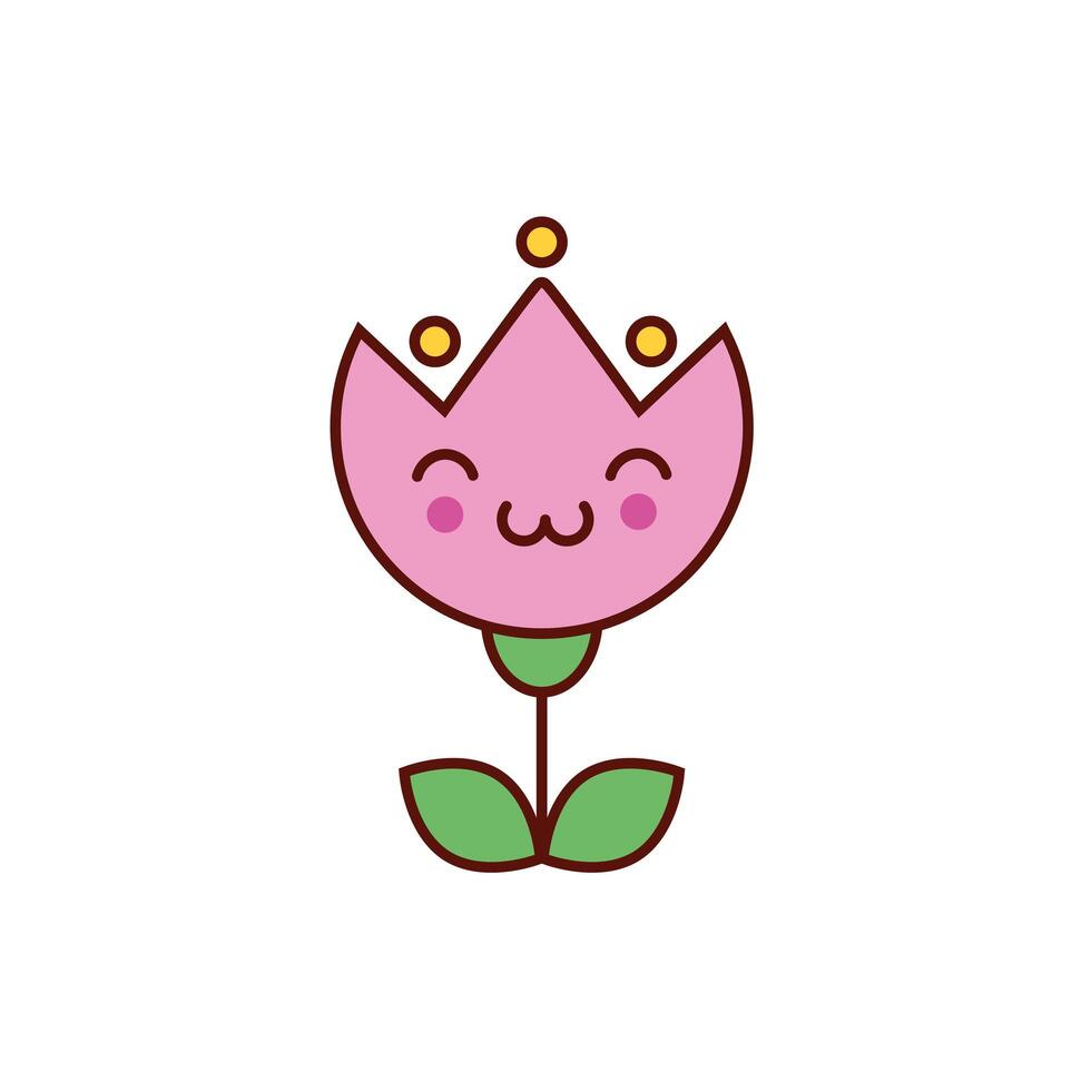 lindo, flor, kawaii, carácter, icono vector