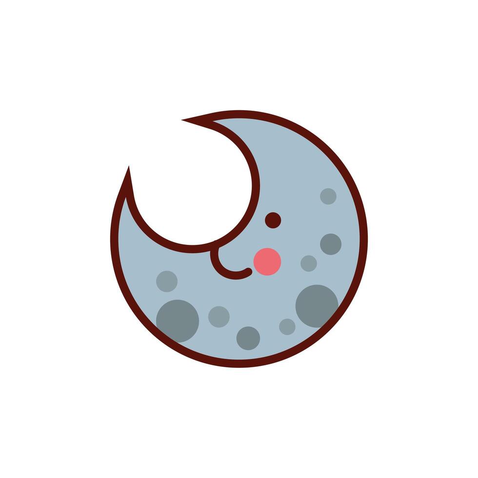 cute moon kawaii comic character icon vector