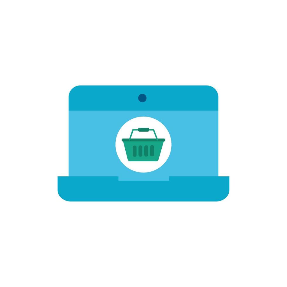 laptop with shopping basket ecommerce icon vector