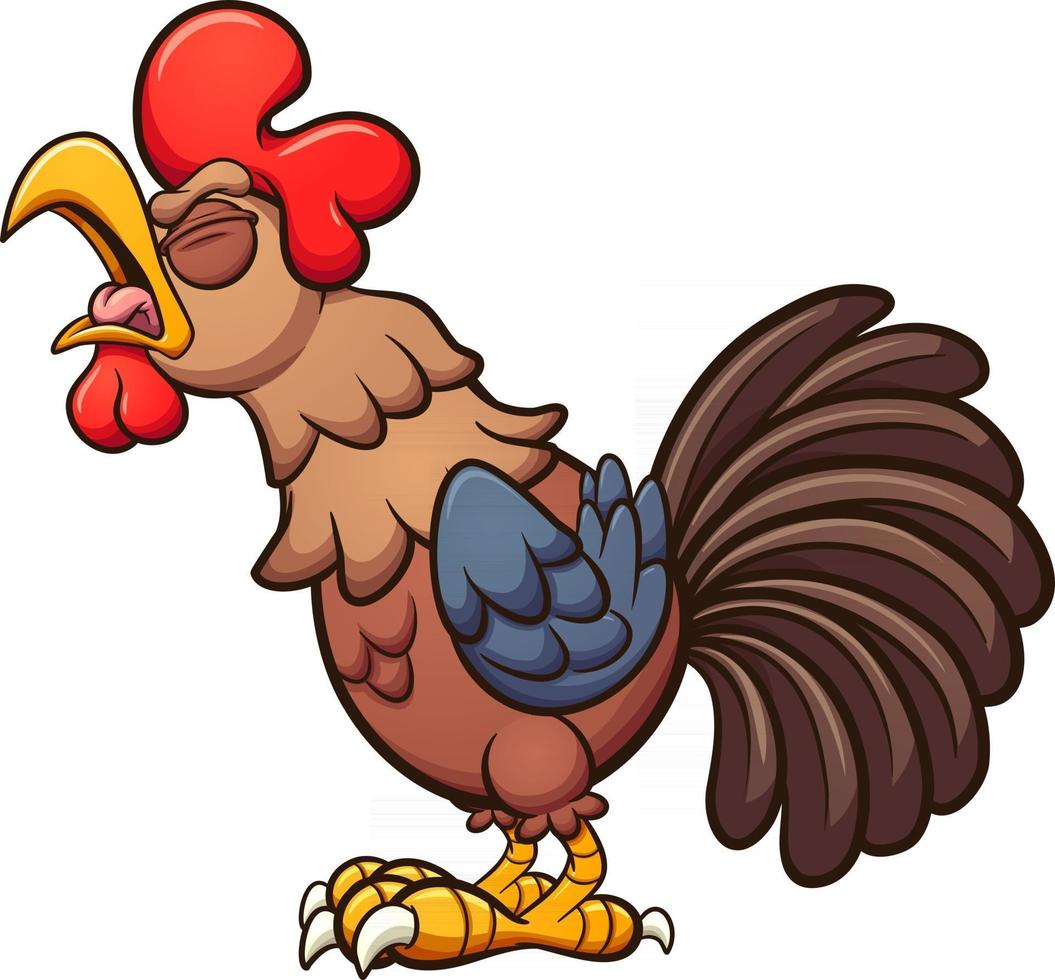 Crowing cartoon rooster vector