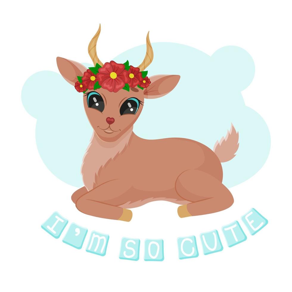 Cute Antelope Baby With a Wreath of Flowers vector