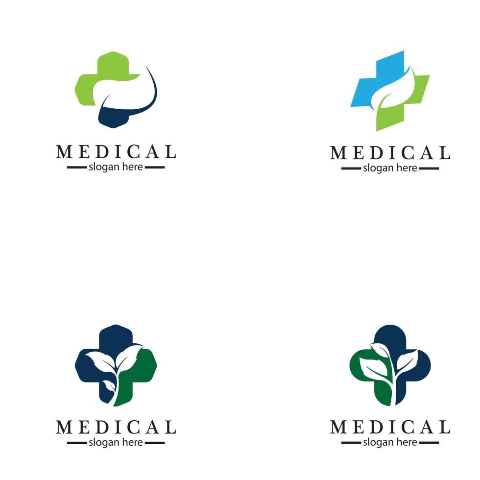 Medical cross and herbal leaf vector