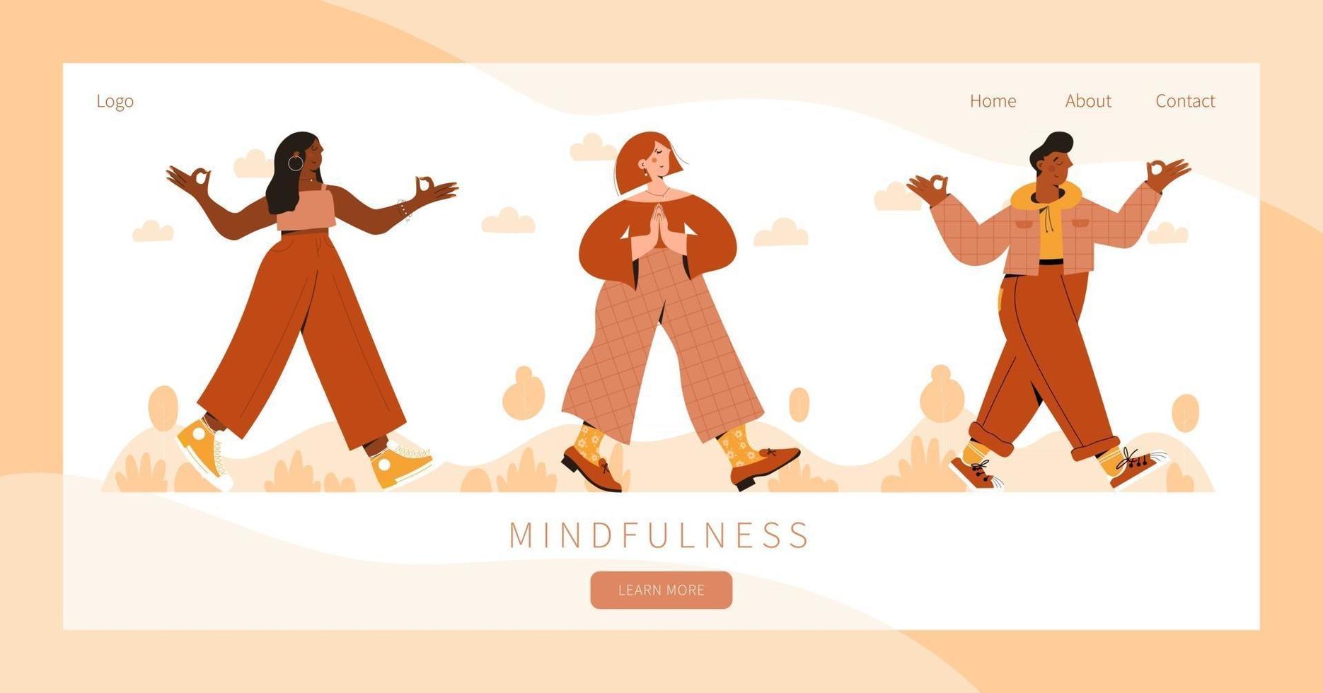 Mindful walking landing page vector