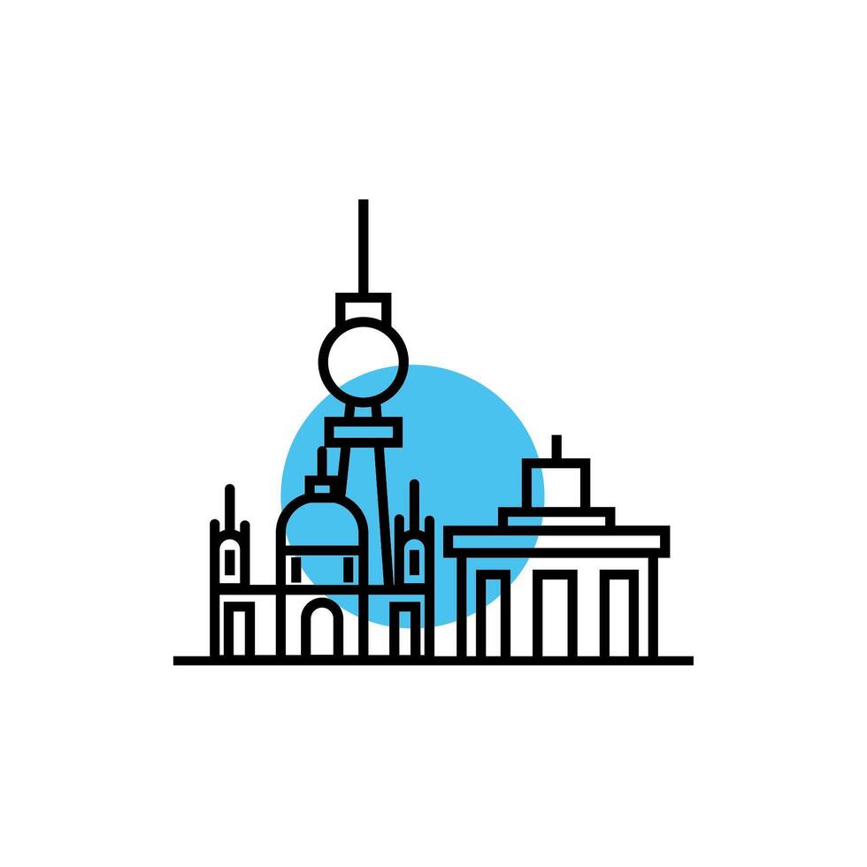 buildings and church cityscape scene line style icon vector