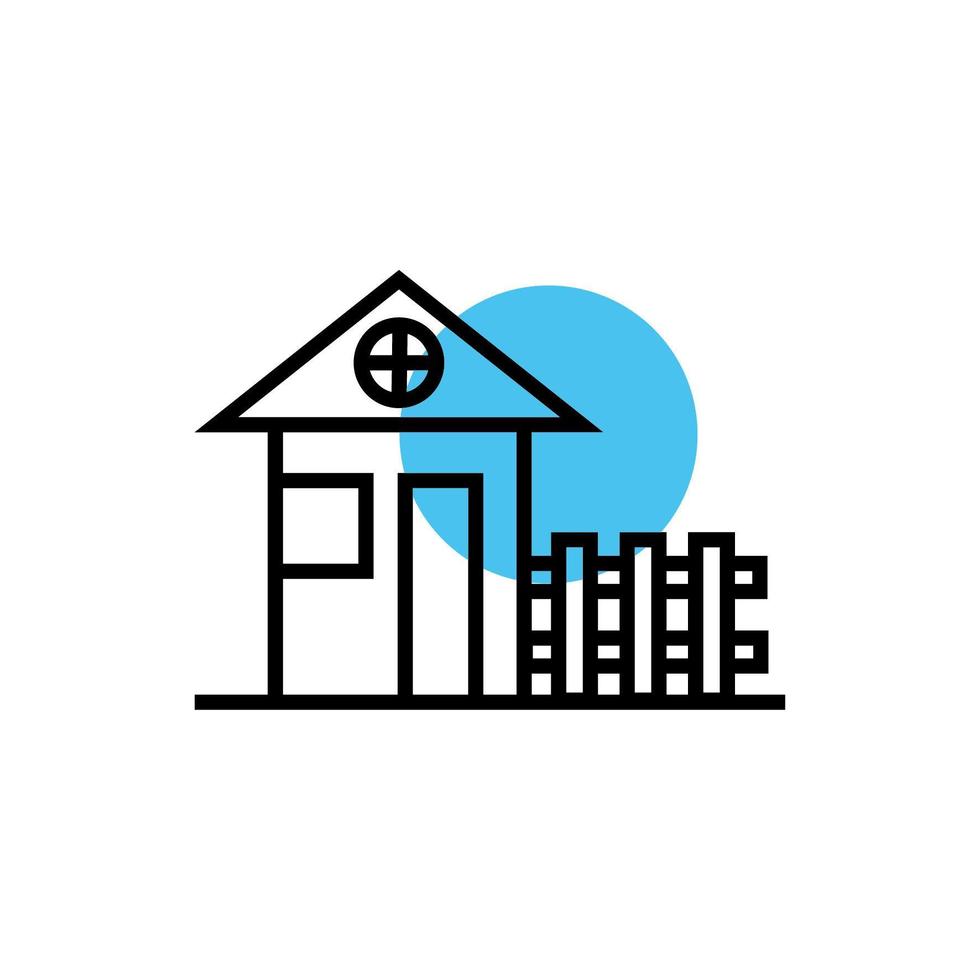 house facade with fence icon vector