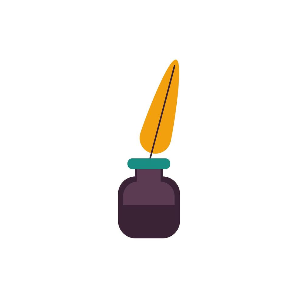 bottle ink with feather icon vector