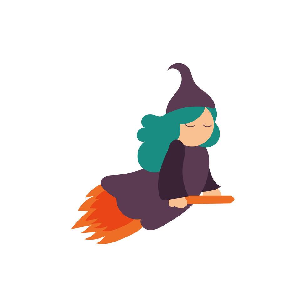 witch flying in broom fairytale character vector
