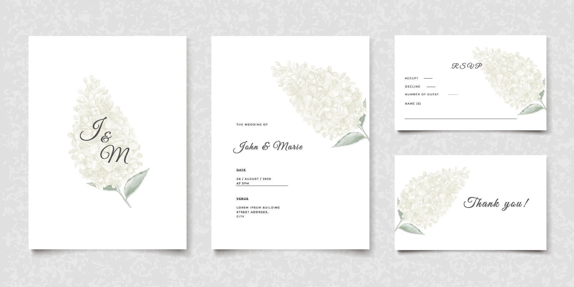 Wedding invitation cards with white flowers vector
