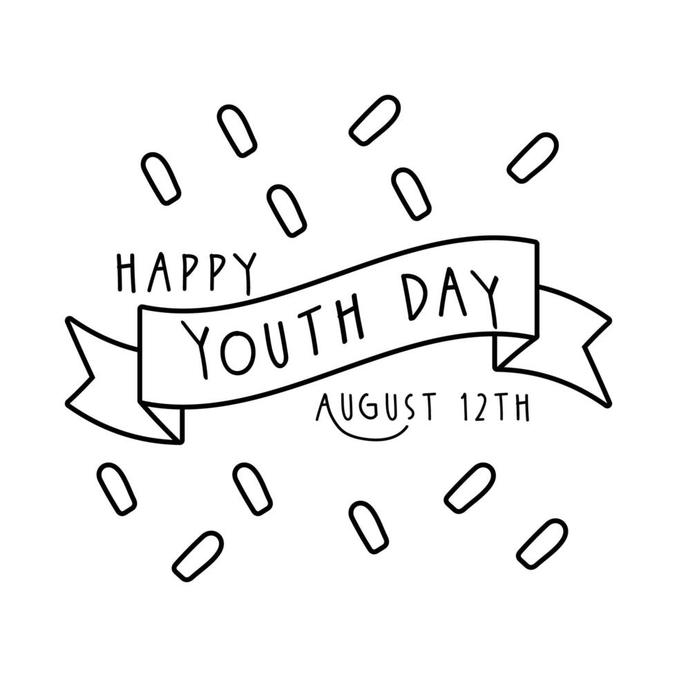 happy youth day lettering with ribbon frame line style vector