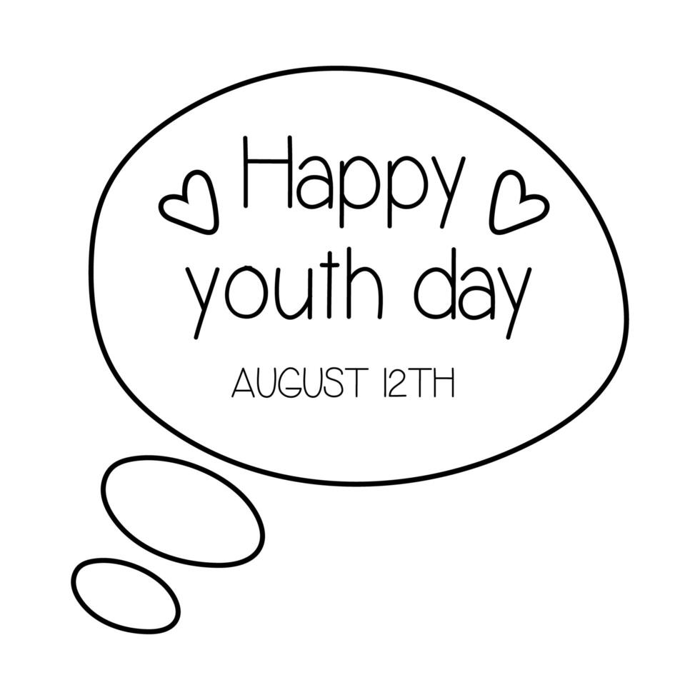 happy youth day lettering in speech bubble line style vector