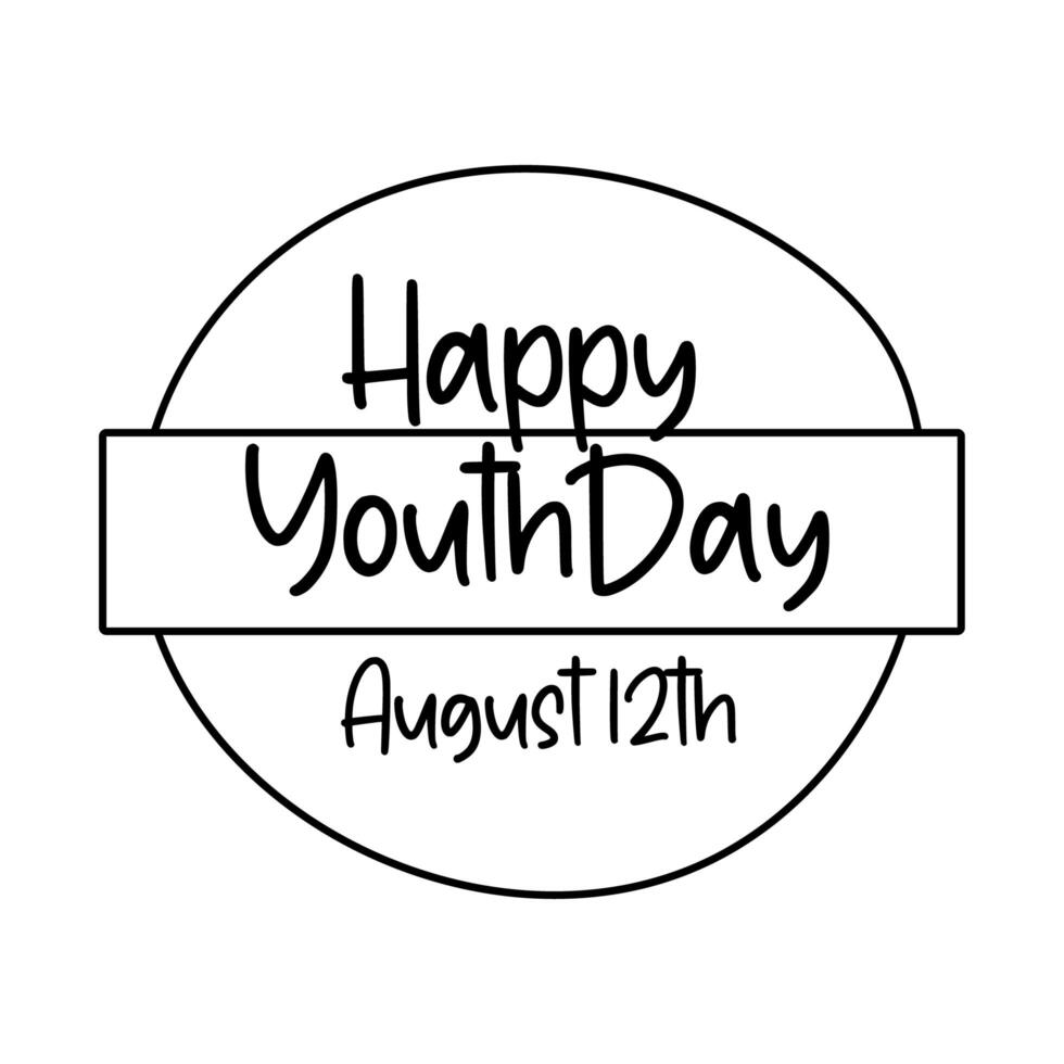 happy youth day lettering in circular frame line style vector