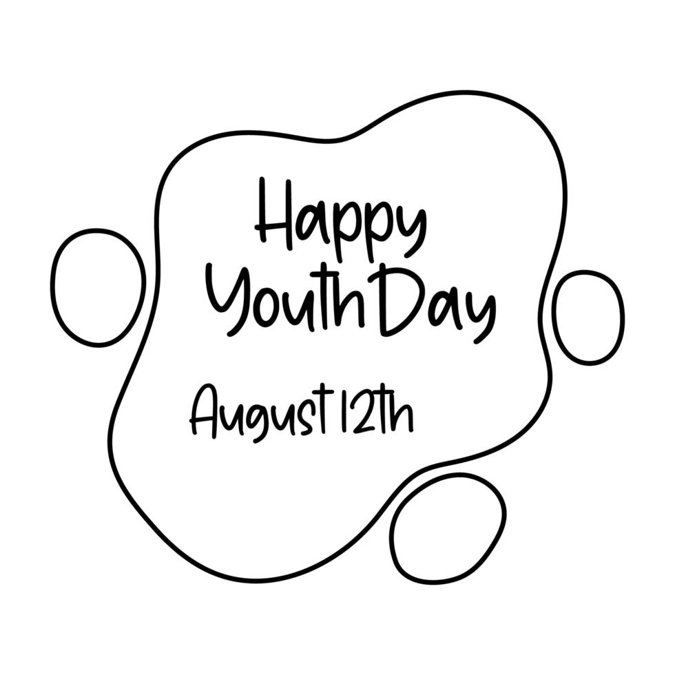 happy youth day lettering in cloud line style vector