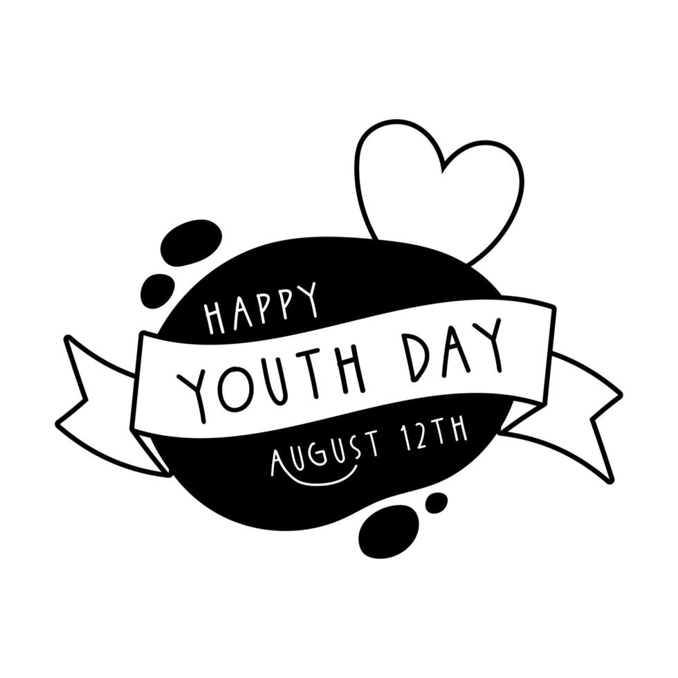 happy youth day lettering with ribbon frame line style vector