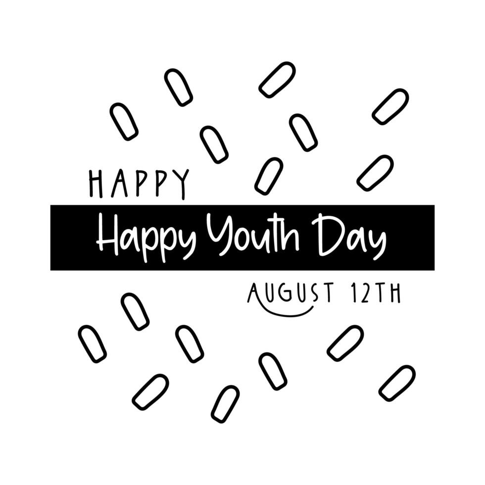 happy youth day lettering with confetti line style vector