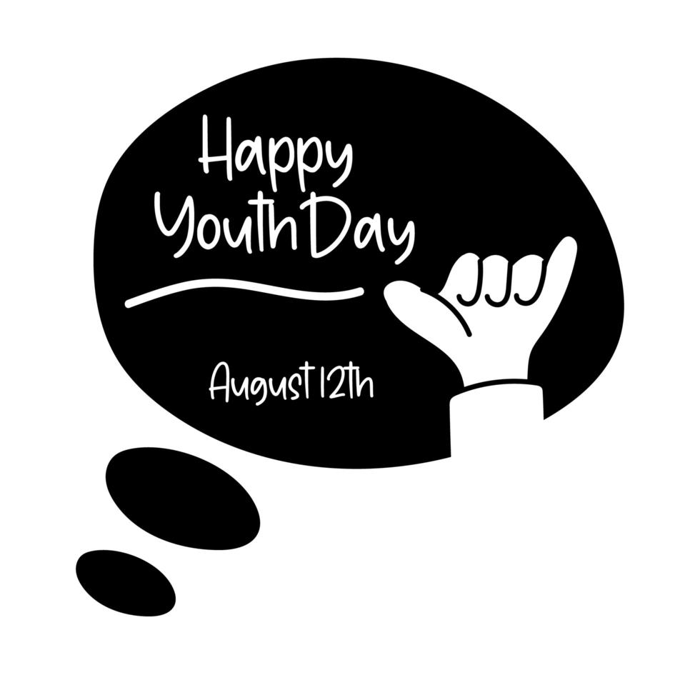 happy youth day lettering with hand rock and roll symbol line style vector